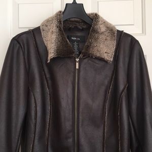 Style & Co. Jacket Medium Furry inside Leather like outside Warm NWOT